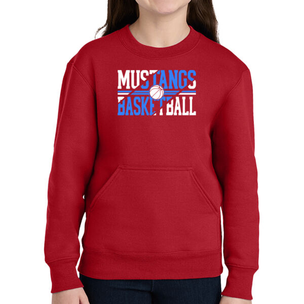 Mustang Basketball Slash - Youth Core Fleece Crewneck Pocket Sweatshirt Thumbnail